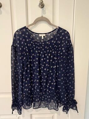 Joie Navy Floral Peasant Blouse